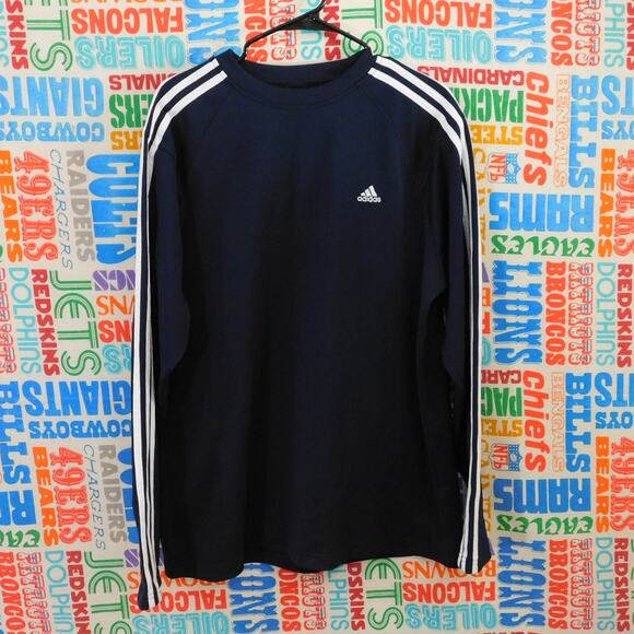 Y2K Adidas Three Stripes Long Sleeve Sweatshirt Size L Navy Blue White - Picture 1 of 5
